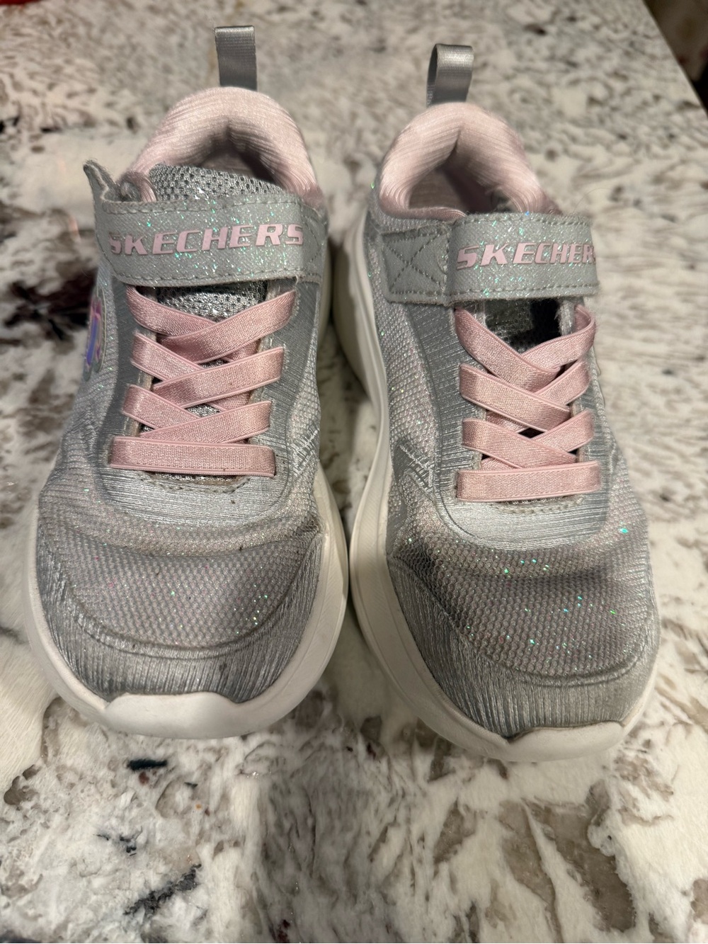 Skechers Silver Sneakers with Pink Accents for Kids